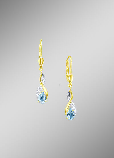 Ohrringe mit  Brillanten und echt Blautopas 