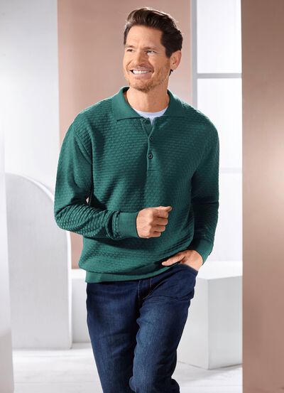 Polopullover mit kurzer Knopfleiste in 3 Farben 