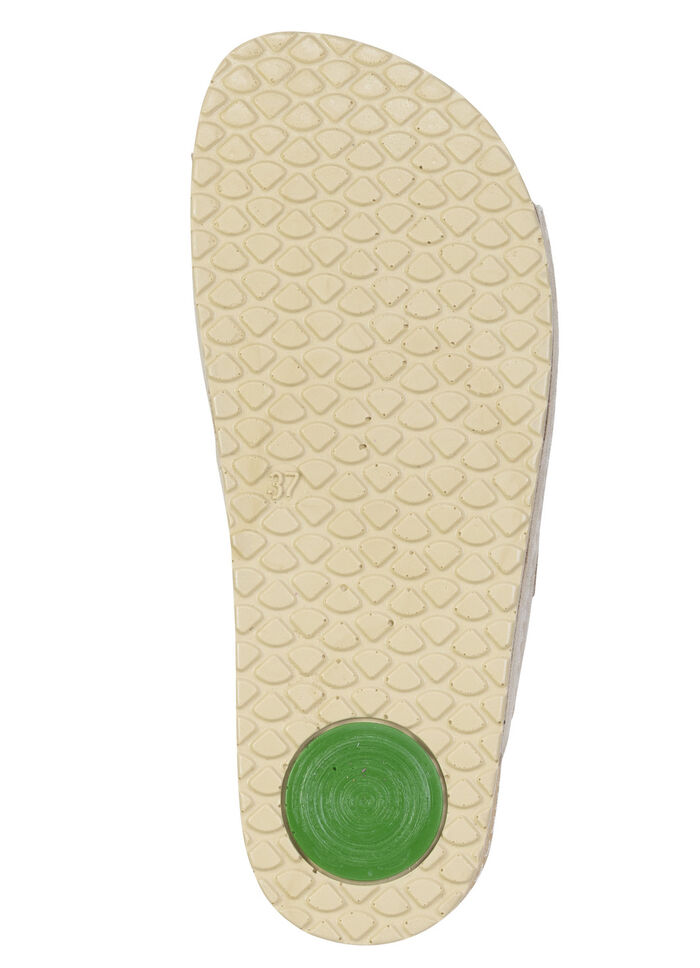 Mubb, bequeme Damen-Pantoletten, Weite H, mit Klettverschluss SAND