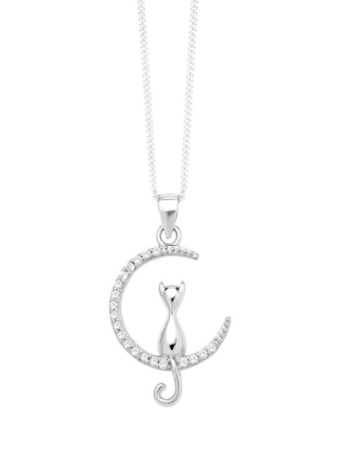 Anh&auml;nger Katze im Mond aus Silber 