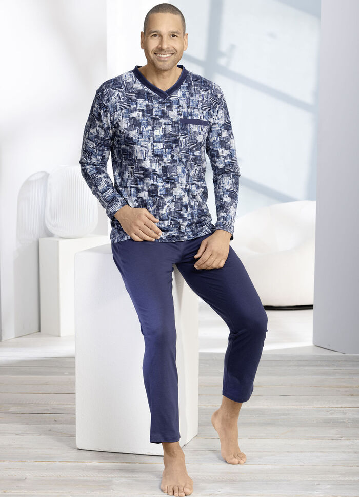 Schlafanzug mit V-Ausschnitt und offenen Abschlüssen 