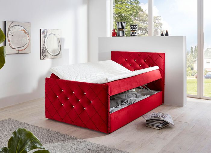 Boxspringbett mit Strasssteinen und Topper 