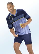 Shorty mit V-Ausschnitt und Ringeldruck vorne und an den Ärmeln 