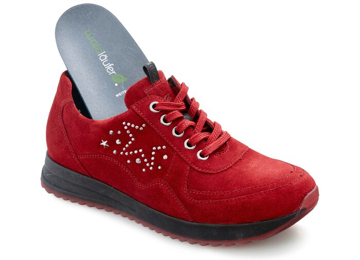 Waldl&auml;ufer Schn&uuml;rschuh mit trendiger Nietenzier RUBINROT