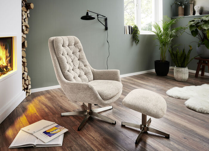 Bequemer Relax-Sessel mit Hocker BEIGE