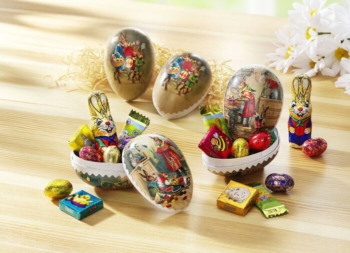 Papp-Ostereier, 3er-Set, inklusive s&uuml;&szlig;er F&uuml;llung 