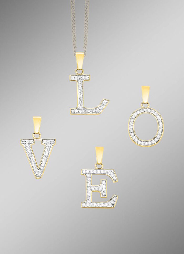 Damen-Buchstabenanh&auml;nger aus 375er Gold mit Zirkonia 