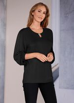 Exzellentes Shirt mit Schlitz und Zierschmuck in 2 Farben SCHWARZ