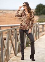 Poloshirt mit kurzer Knopfleiste BRAUN-BEIGE-ROS&Eacute;