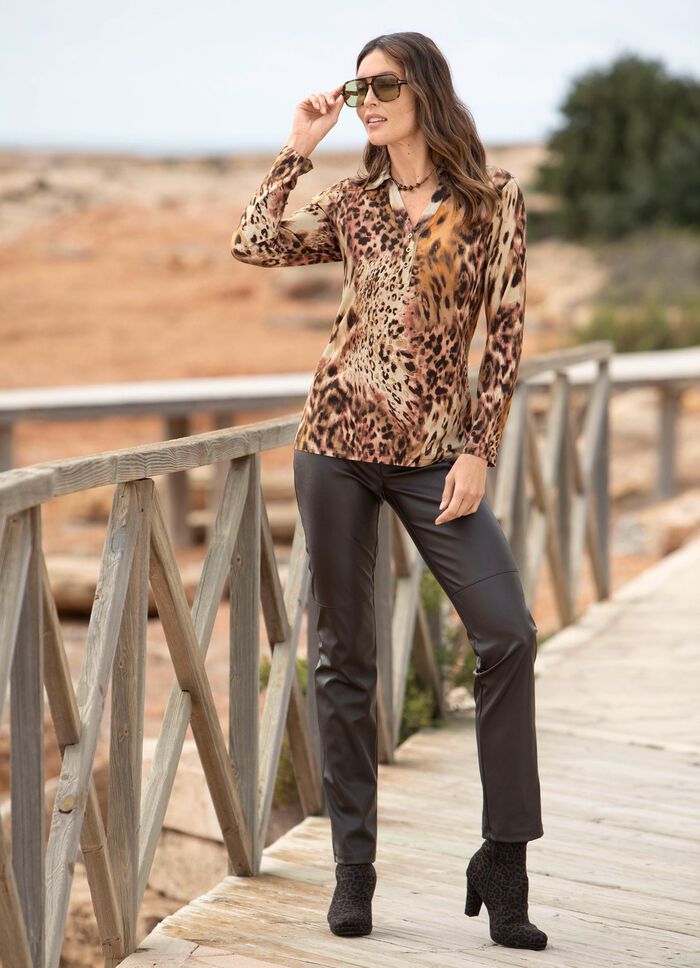 Poloshirt mit kurzer Knopfleiste BRAUN-BEIGE-ROS&Eacute;