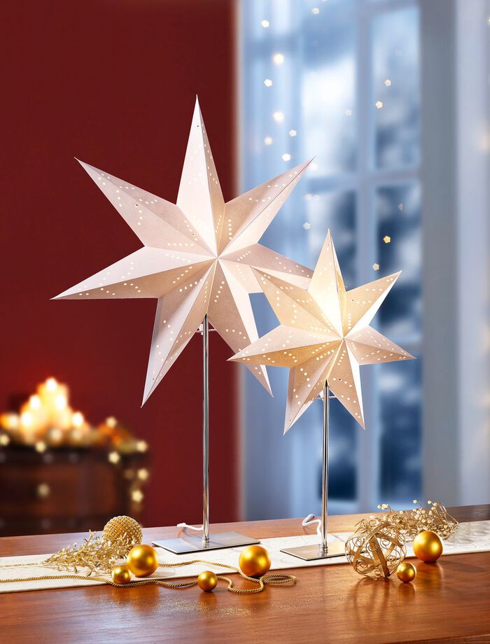 Tischleuchte Stern mit Standfu&szlig; aus Edelstahl 