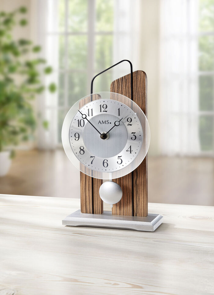 Hochwertige Tischuhr mit Holzgehäuse EICHE-SILBER
