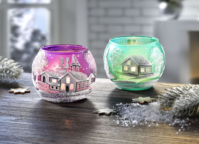 Handbemalte Teelichthalter, 2er-Set 