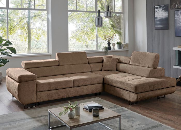 Polsterecke mit Bettfunktion und Bettkasten BRAUN