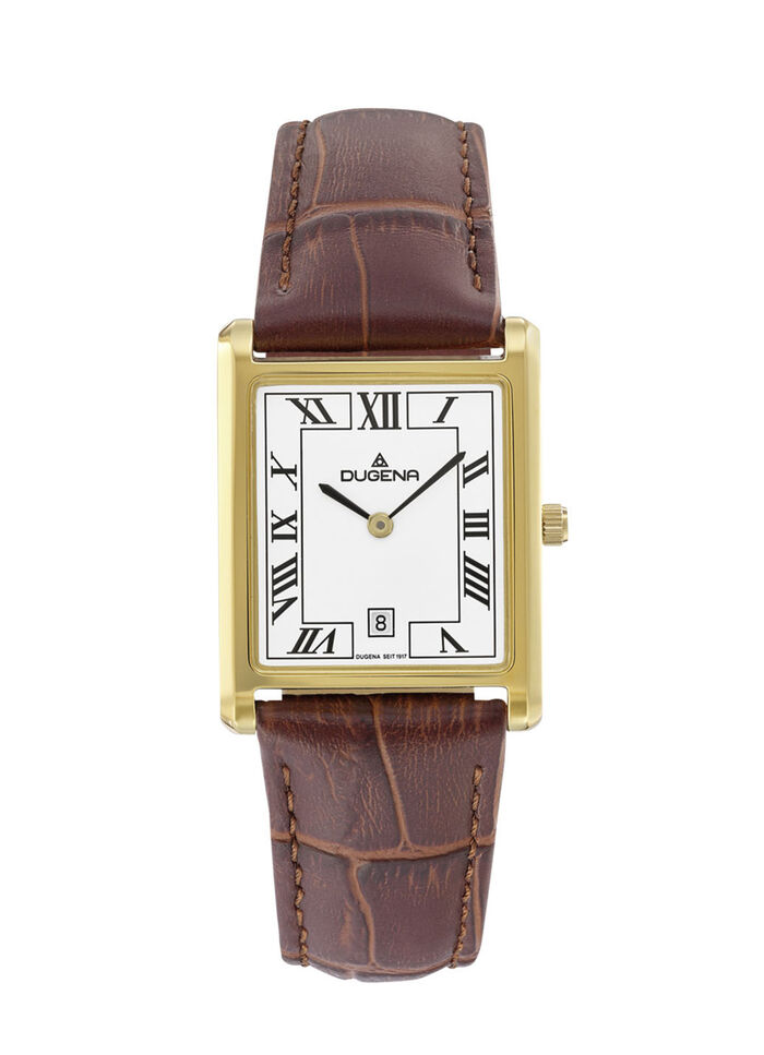 Dugena-Quartz-Herrenuhr mit Edelstahlgehäuse und Lederband 