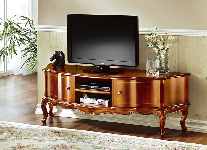 TV-Longboard mit dekorativen Schnitzerei-Verzierungen KIRSCHBAUM