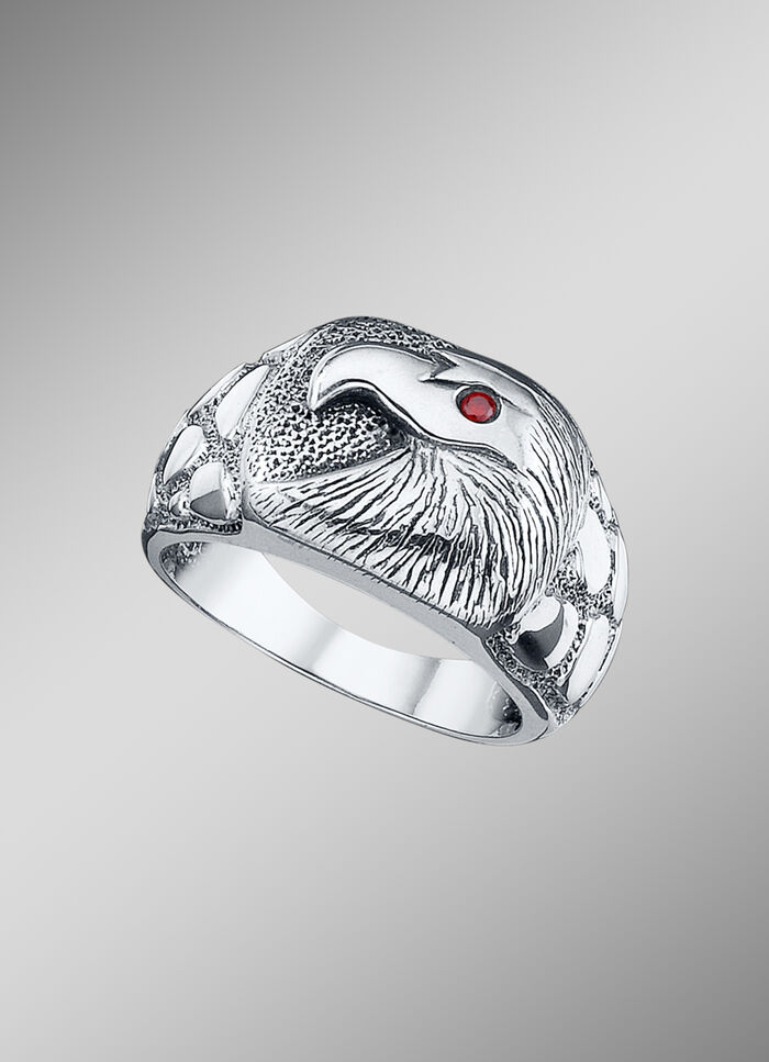 Massiver Herrenring mit Adler und echt Granat 
