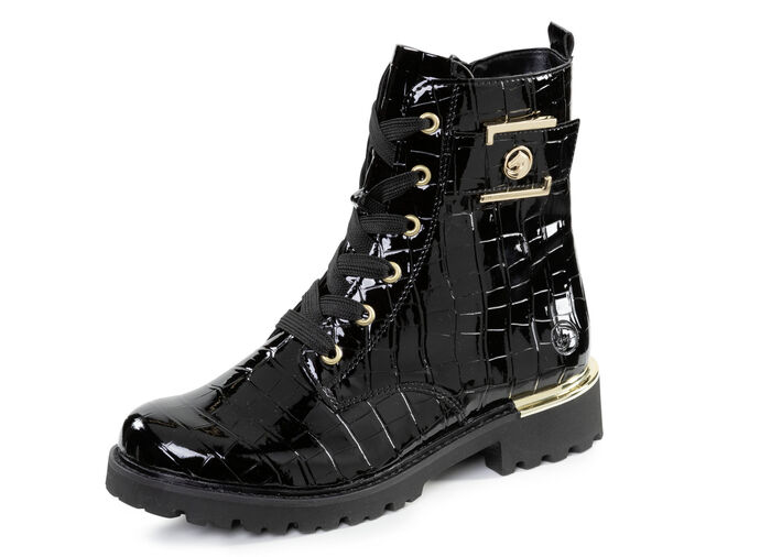 Remonte, stylische Damen-Stiefeletten, Winterschuhe, Weite G, mit herausnehmbarem Fußbett SCHWARZ-GOLD