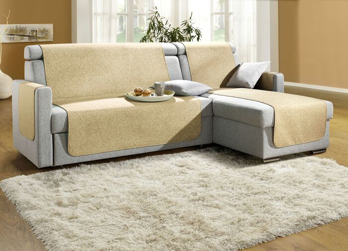 Sessel-,Couch- und Armlehnenschoner mit Bandeinfassung BEIGE