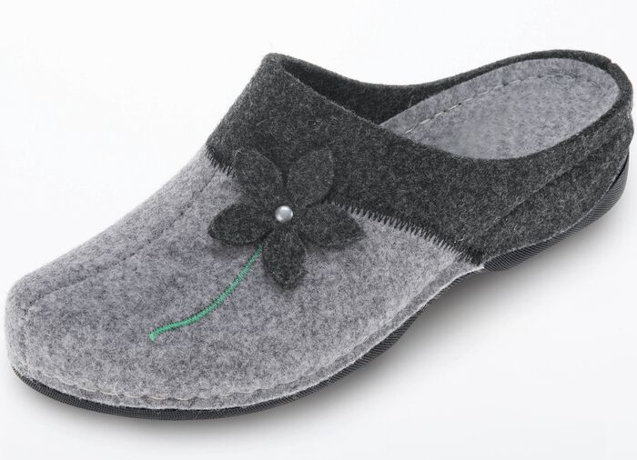 Laurina, klassische Damen-Hausschuhe, mit anatomisch geformtem Fu&szlig;bett ANTHRAZIT-HELLGRAU