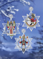 Fensterbild Erzgebirge, 3er-Set, aus echter Plauener Spitze 