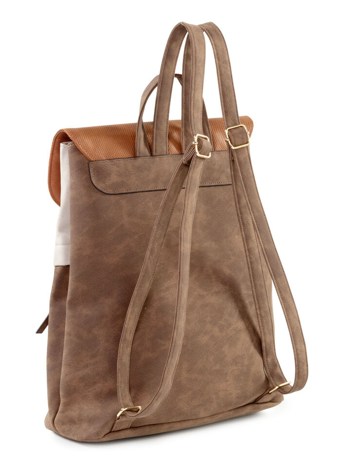 Rucksack mit Überschlag und Drehschloss BRAUN-BEIGE