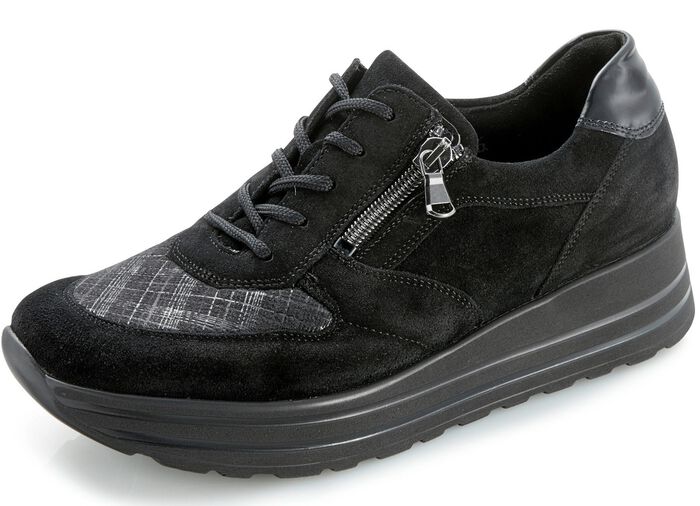 Waldl&auml;ufer Schn&uuml;rschuh mit Stretchmaterial im Ballenbreich SCHWARZ