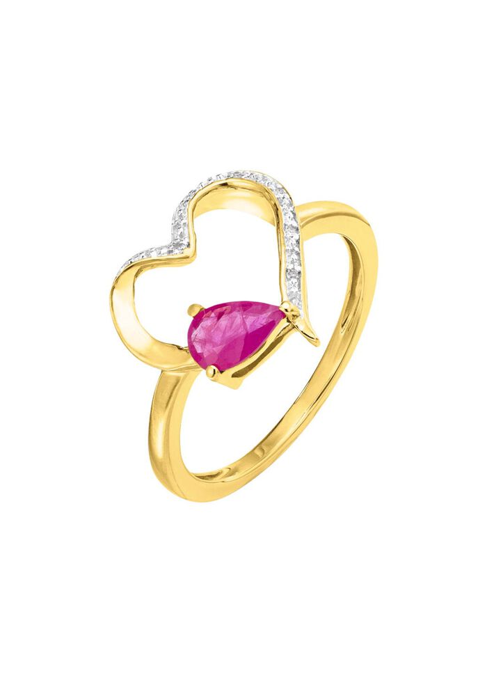 Damenring mit echt Rubin im herzf&ouml;rmigen Ringkopf 