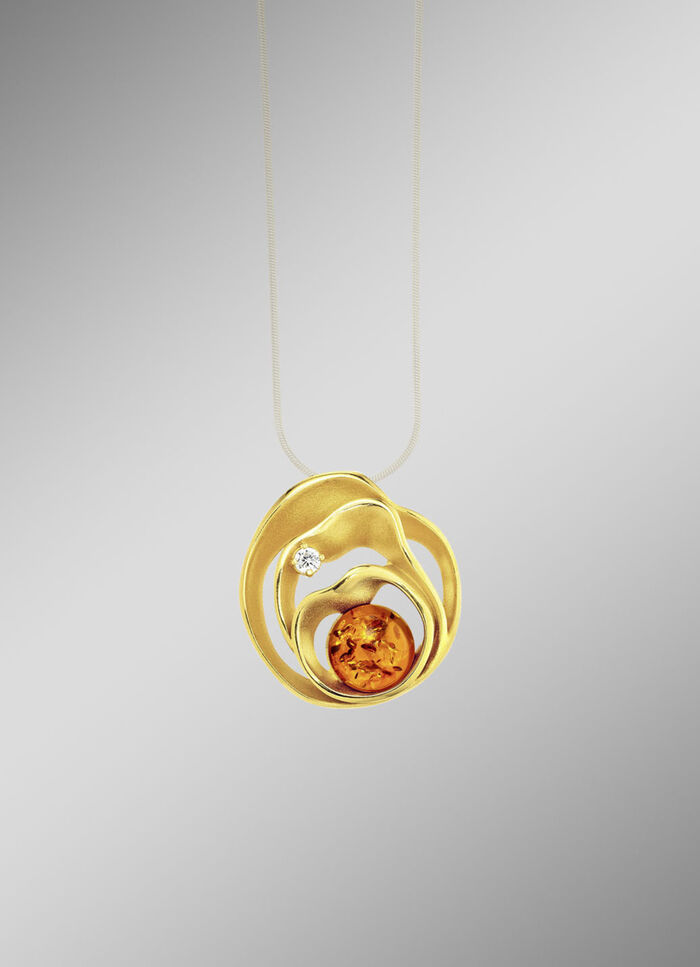 Begeisternder Anhänger mit Bernstein und synth. Zirkonia 