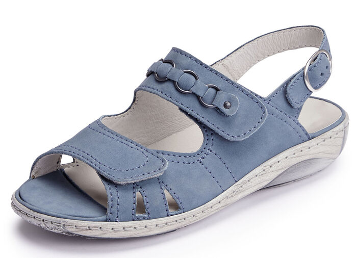 Waldläufer, bequeme Damen-Sandalen, Weite G, mit herausnehmbarem Fußbett JEANSBLAU