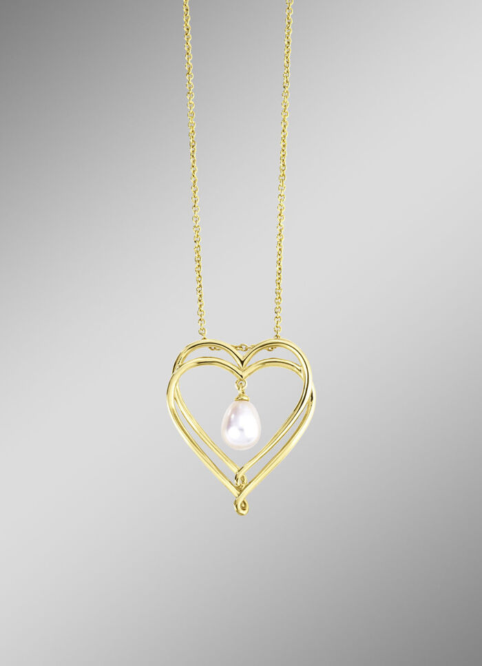 Herz-Anhänger mit Süßwasser-Zuchtperle und Ankerkette 