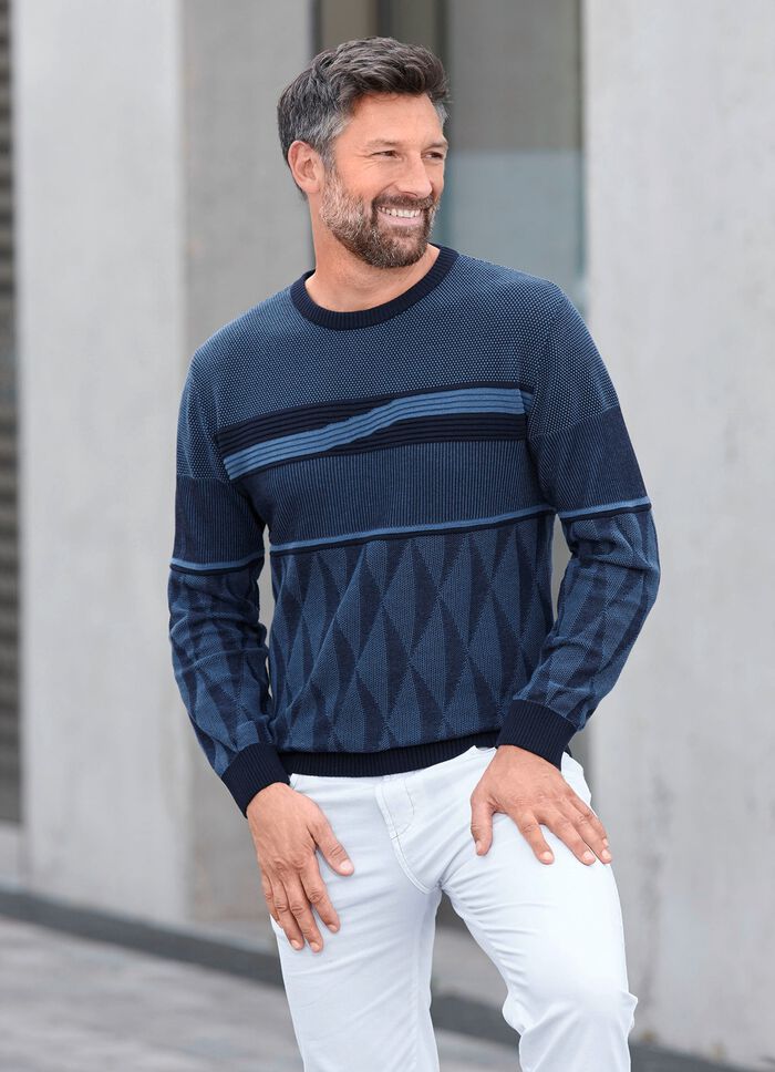 Gemusterter Rundhalspullover in 2 Farben 