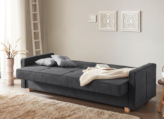 Schlafsofa mit Bettkasten DUNKELGRAU