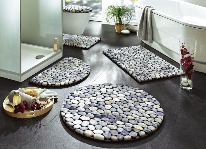 Pflegeleichte Badgarnitur mit Kieselsteinen-Motiv GRAU