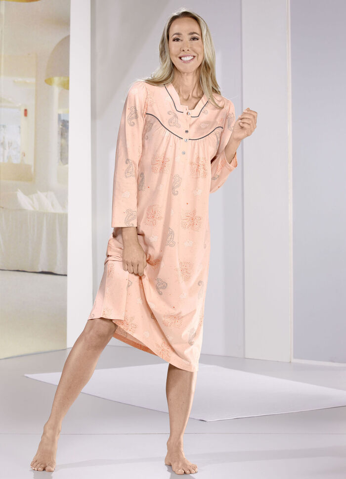 Wadenlanges Nachthemd mit Knopfleiste und langen Ärmeln 