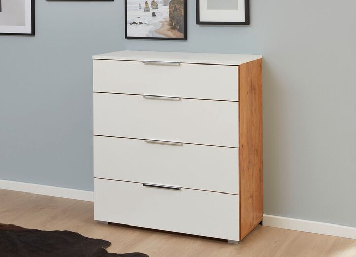 Kommodenserie mit Griffen in Chrom-Optik EICHE-WEISS