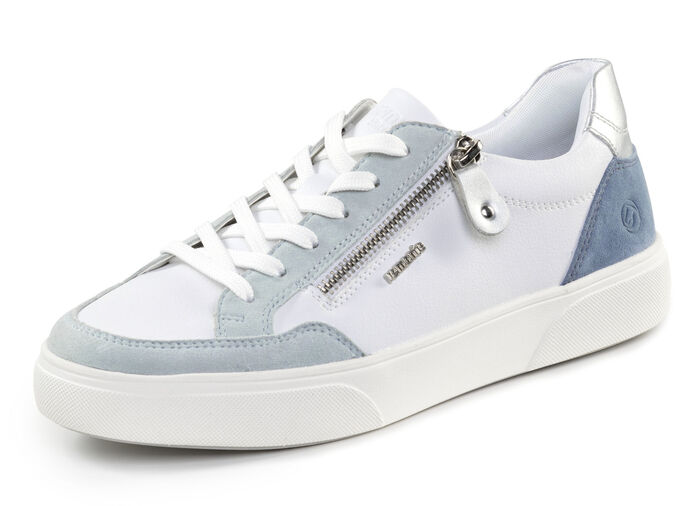Remonte Sneaker aus Nappa- und Veloursleder mit Metallic-Besatz BLAU-WEISS-SILBER