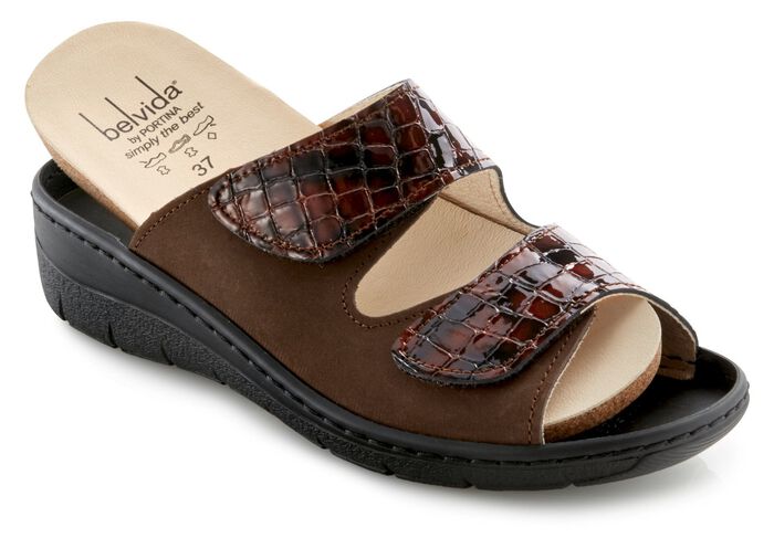 ELENA EDEN, bequeme Damen-Pantoletten, Weite H, mit herausnehmbarem Fu&szlig;bett BRAUN-BORDEAUX