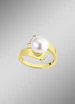 Damenring mit Süsswasser-Zuchtperlen und synth. Zirkonia 