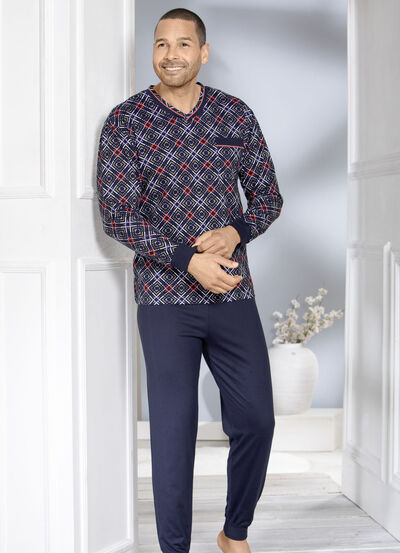 Schlafanzug mit V-Ausschnitt und Bündchenabschlüssen 