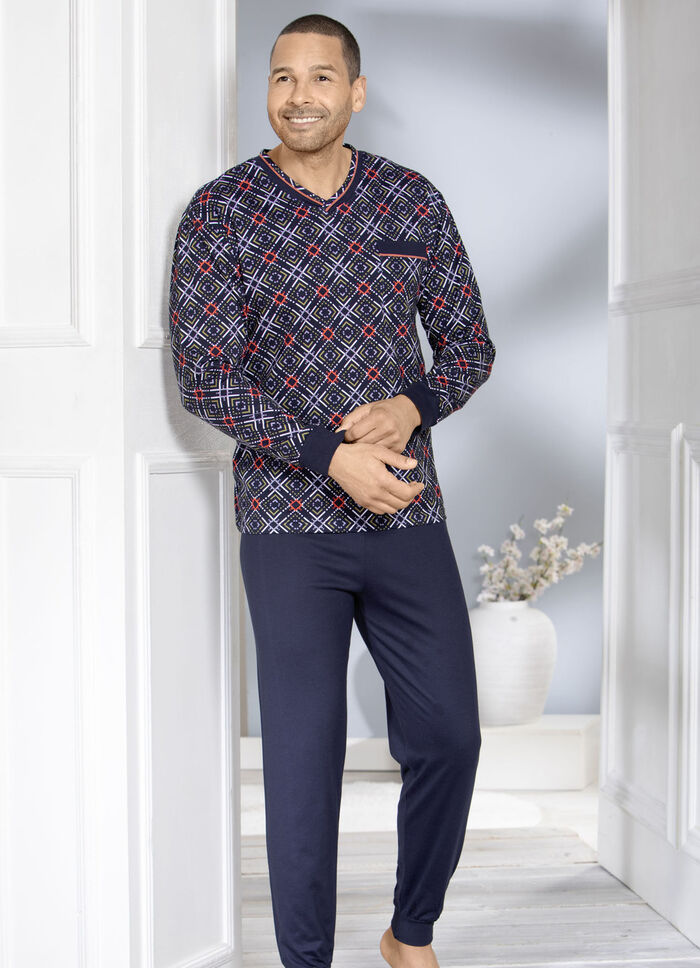 Schlafanzug mit V-Ausschnitt und Bündchenabschlüssen 