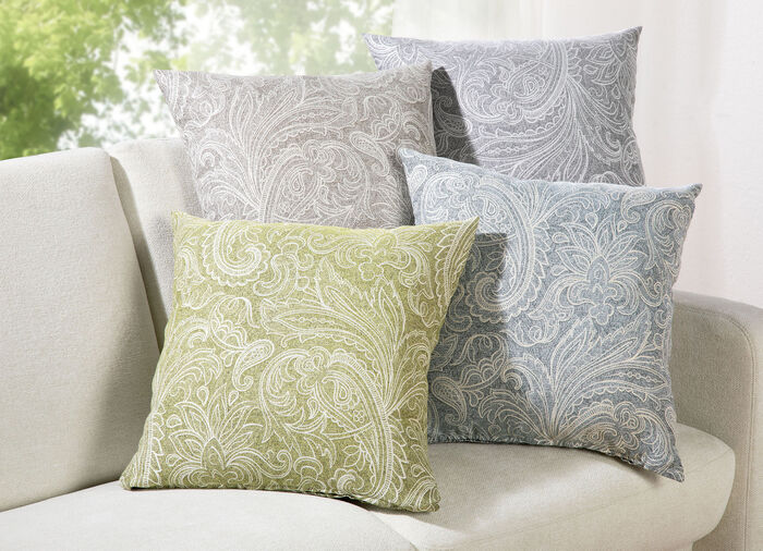 Elegante Kissenbez&uuml;ge mit Paisley-Dessin SILBER