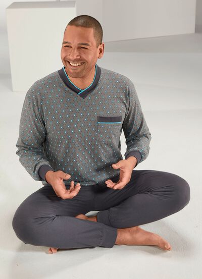 Schlafanzug mit V-Ausschnitt, Brusttasche sowie &Auml;rmel- und Beinb&uuml;ndchen 