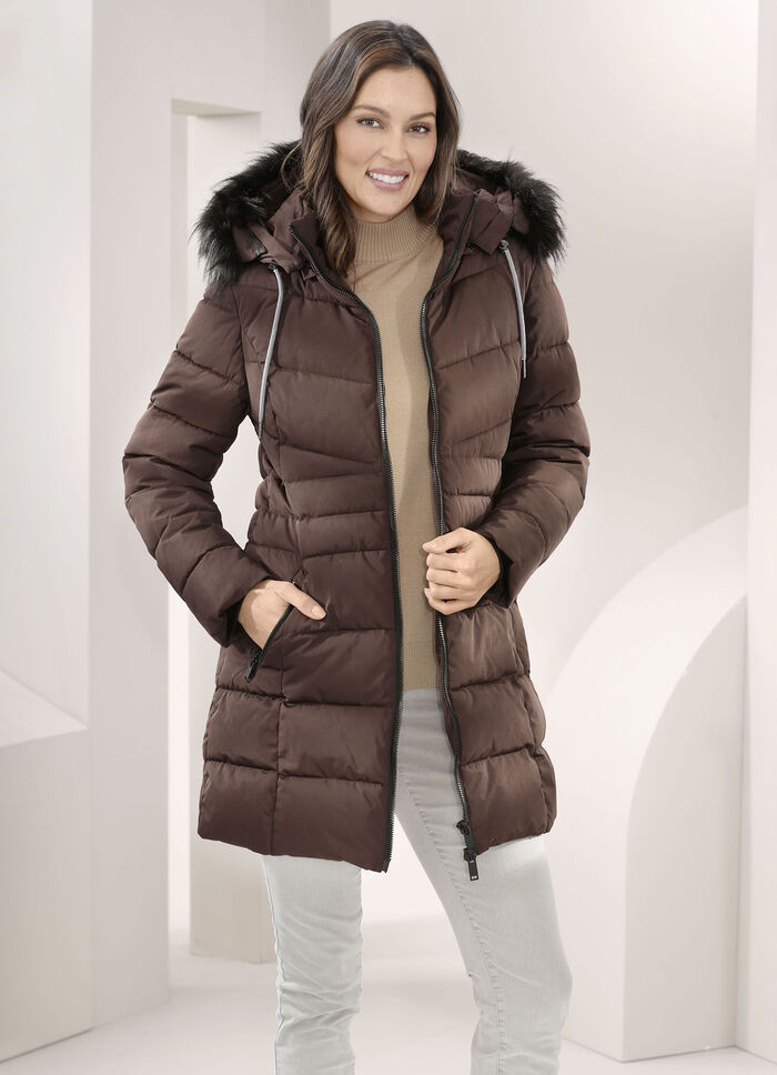 Longjacke mit abnehmbarem Kunstpelz-Besatz 