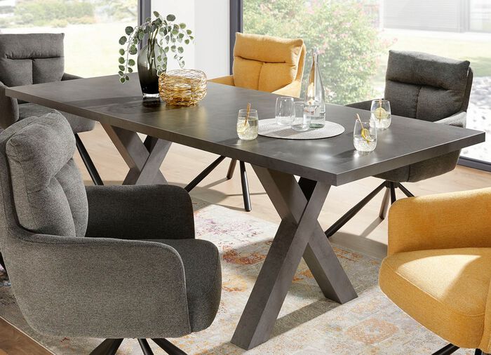 Esstisch mit X-Gestell und Synchronauszug GRAFIT