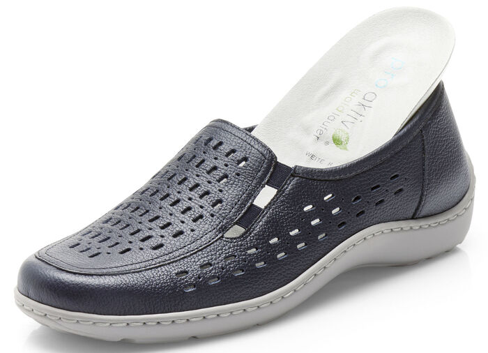 Waldläufer, sommerliche Damen-Slipper, Weite H, mit herausnehmbarem Fußbett DUNKELBLAU