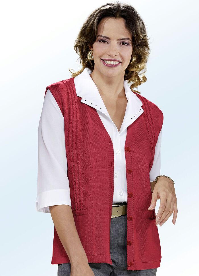 Strickweste mit Zopfdessin ROT