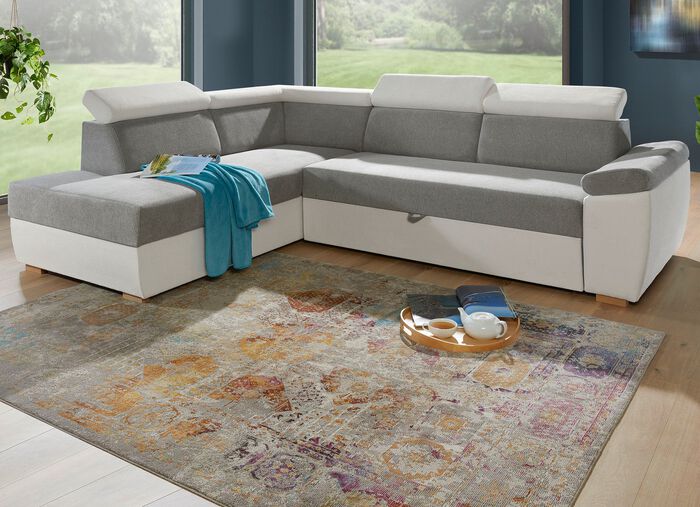 Polsterecke mit Bettfunktion GRAU-WEISS