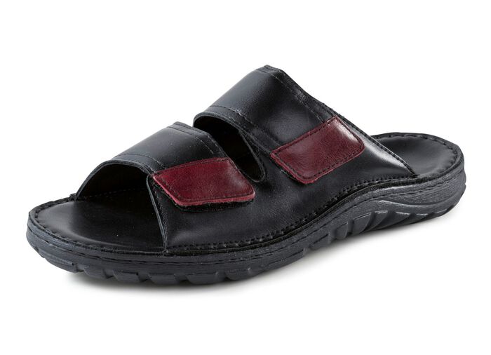 GINO GALANTE, klassische Herren-Pantoletten, aus Leder SCHWARZ-CHIANTI