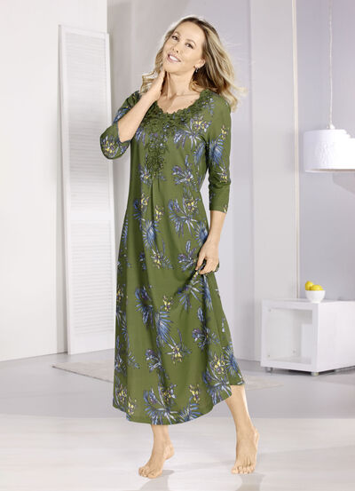 Laurina Nachthemd, knöchellang mit großzügiger Motivspitze  